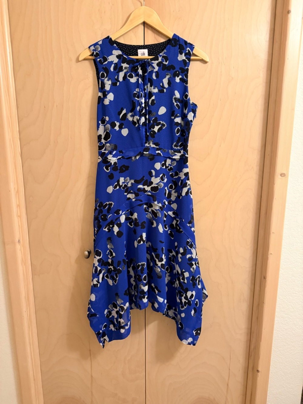 CAbi Untamed Blue Floral Asymmetrical Hem Dress XS